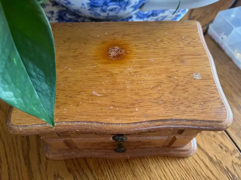 Vintage Wooden Jewelry Box; Lt Oak & Mirror